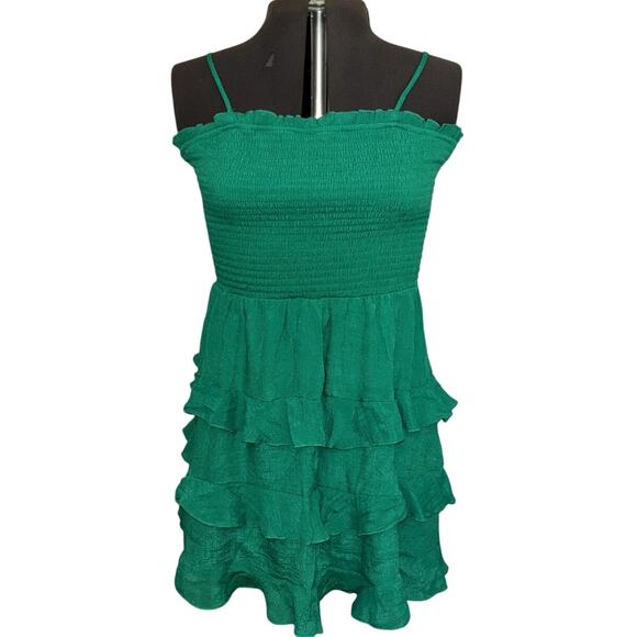 Trixxi Santolina Smocked A-Line Dress Green Size XL Ruffle Shirred Boho Chic - Picture 2 of 5
